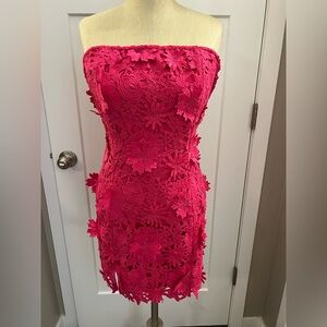 VICI Pink Embroidered Floral Strapless Mini Dress